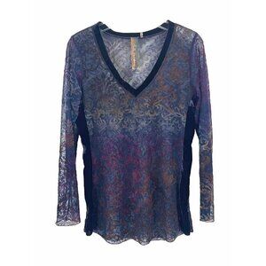 Aratta Silent Journey V Neck Velvet Purple Sheer Long Sleeve Top Sz M Goth Fairy